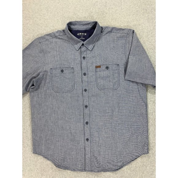 Orvis 100%‎ Polyester Short Sleeve Button Down Shirt (Men's XL) Blue - Picture 1 of 10